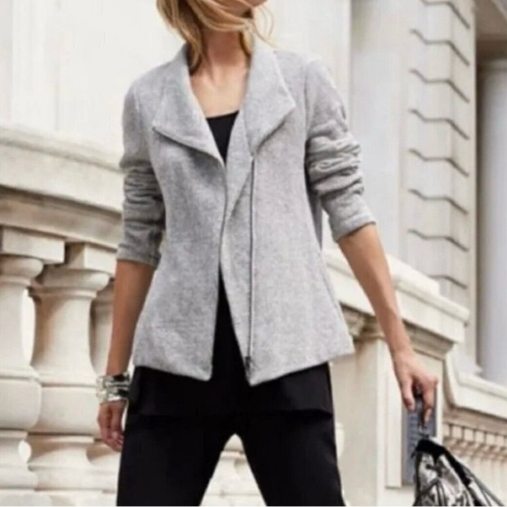 Eileen Fisher Asymmetrical Moto Jacket Tweed Herringbone Gray Women’s Small